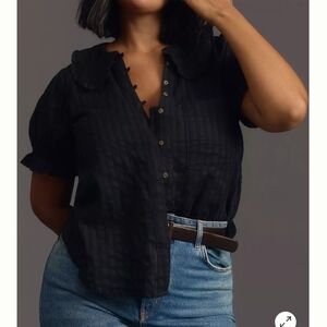 Anthropologie Black Peter Pan Collar Blouse